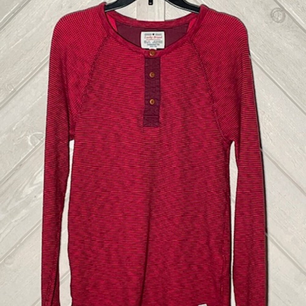 Lucky Brand Dark Red Thermal Long Sleeve Henley Shirt - mens M button waffle Y2K